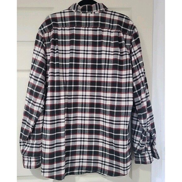 EDDIE BAUER Relaxed Fit Gray/Red Plaid Button Down Flannel Shirt Men's Size TL - Picture 4 of 14